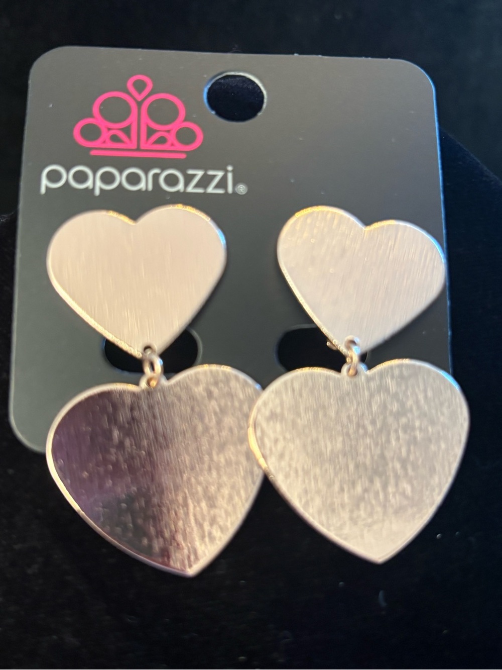 paparazzi Rose Gold Clip-on Double Heart Dangle Earrings
